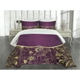 thumbnail image 3 of Ambesonne Eastern Quilted Bedspread Set 3 Pcs, Oriental Floral Swirls, King Size, Fuchsia Pale Yellow Plum, 3 of 5