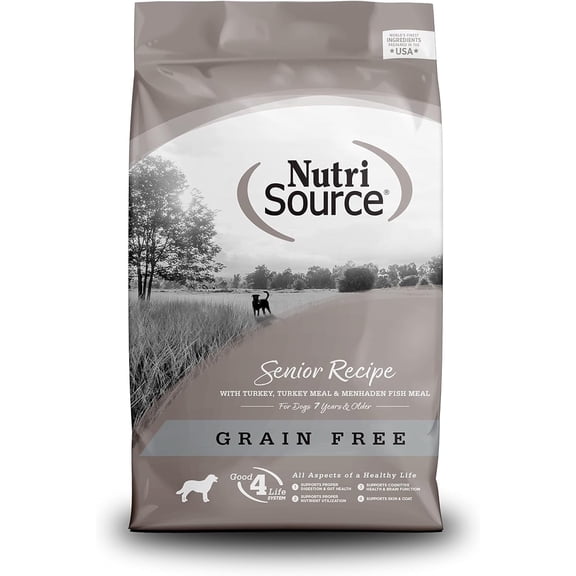 NutriSource Senior Grain Free Dry Dog Food, Turkey, Turkey Meal and Menhaden, 26LB