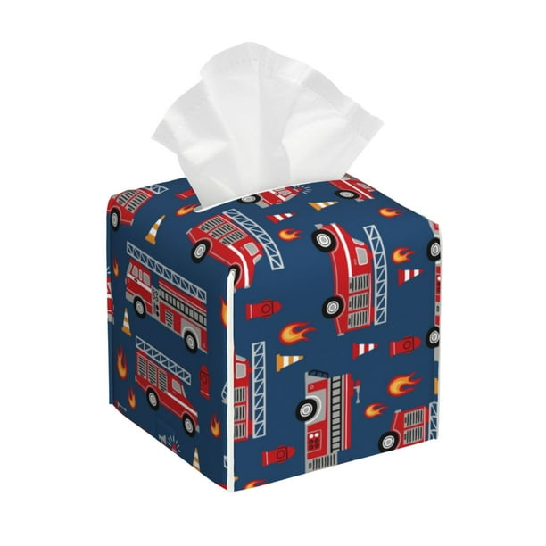 Balery Fire Truck 1 Porta Pañuelos de Cuero con Estampado – Funda Moderna Cuadrada para Caja de Pañuelos, Dispensador 5x5x5''