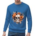 thumbnail image 2 of Halloween Sweatshirts for Men Long Sleeve Casual Crewneck Bloom Skull Graphic Sweatshirt Pullover Tops, 2 of 5