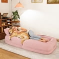 thumbnail image 2 of Miniyam Adjustable Folding Floor Chair Convertible Sofa Bed in Corduroy for Living Room Bedroom, Pink, 2 of 7