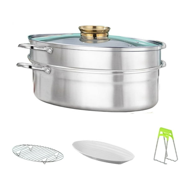 Vaporera para pescado al vapor, fácil de limpiar, con tapa, portátil, para horno y asador de pescado Doble Capa Dorada