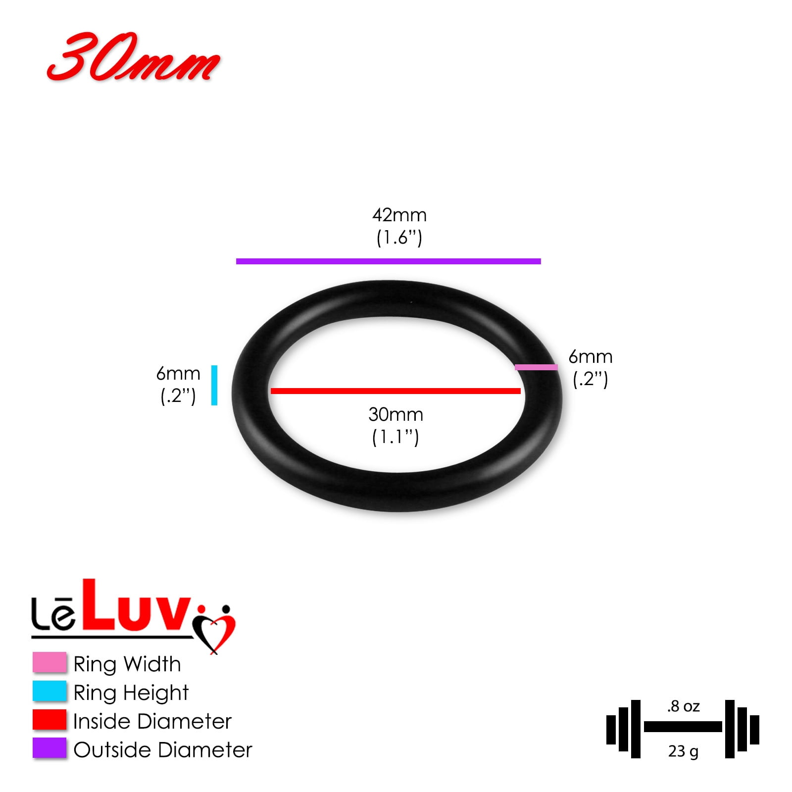 LeLuv 6mm Round Gauge Glans Rings | 26mm, 28mm, 30mm I.D. Sampler Set | Powder Coated Purple