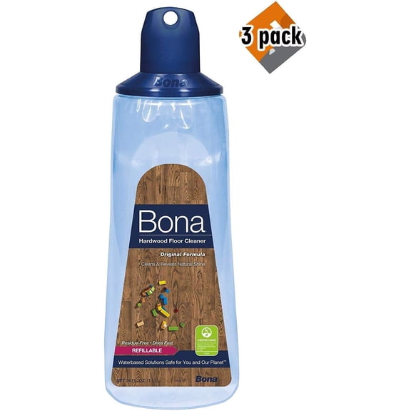 Bona Hardwood Floor Cleaner Refillable Cartridge - Liquid Floor Cleaner - 3 Pack, 34 oz