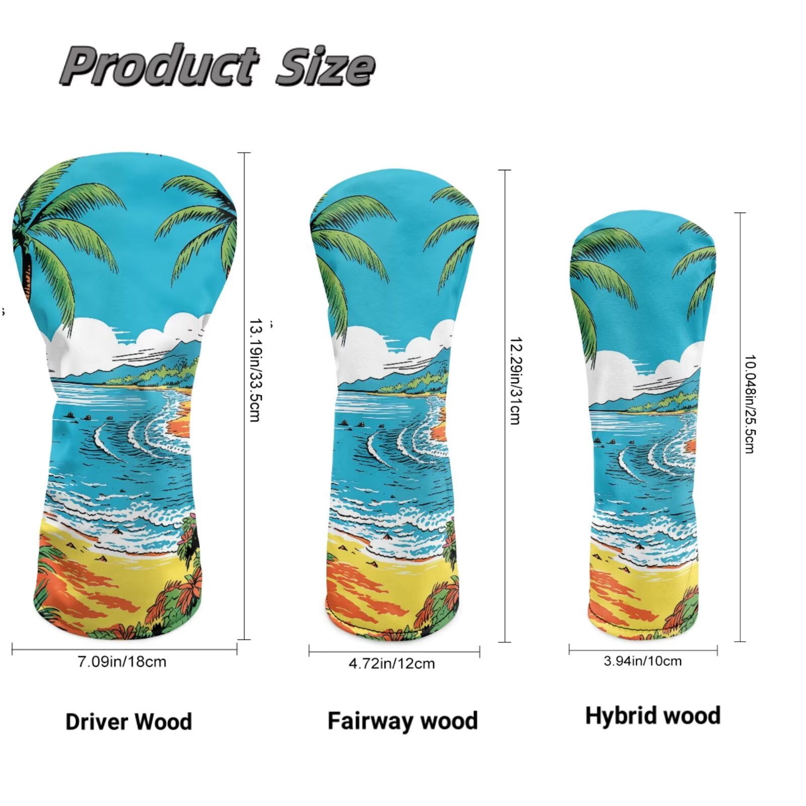 Uorisanigo Golf Club Head Covers Premium PU Leather Beach Coconut Tree Golf Driver/Fairway/Hybrid Club Covers, 3 PCS Headcovers Set Accessories Protection, Waterproof & Durable