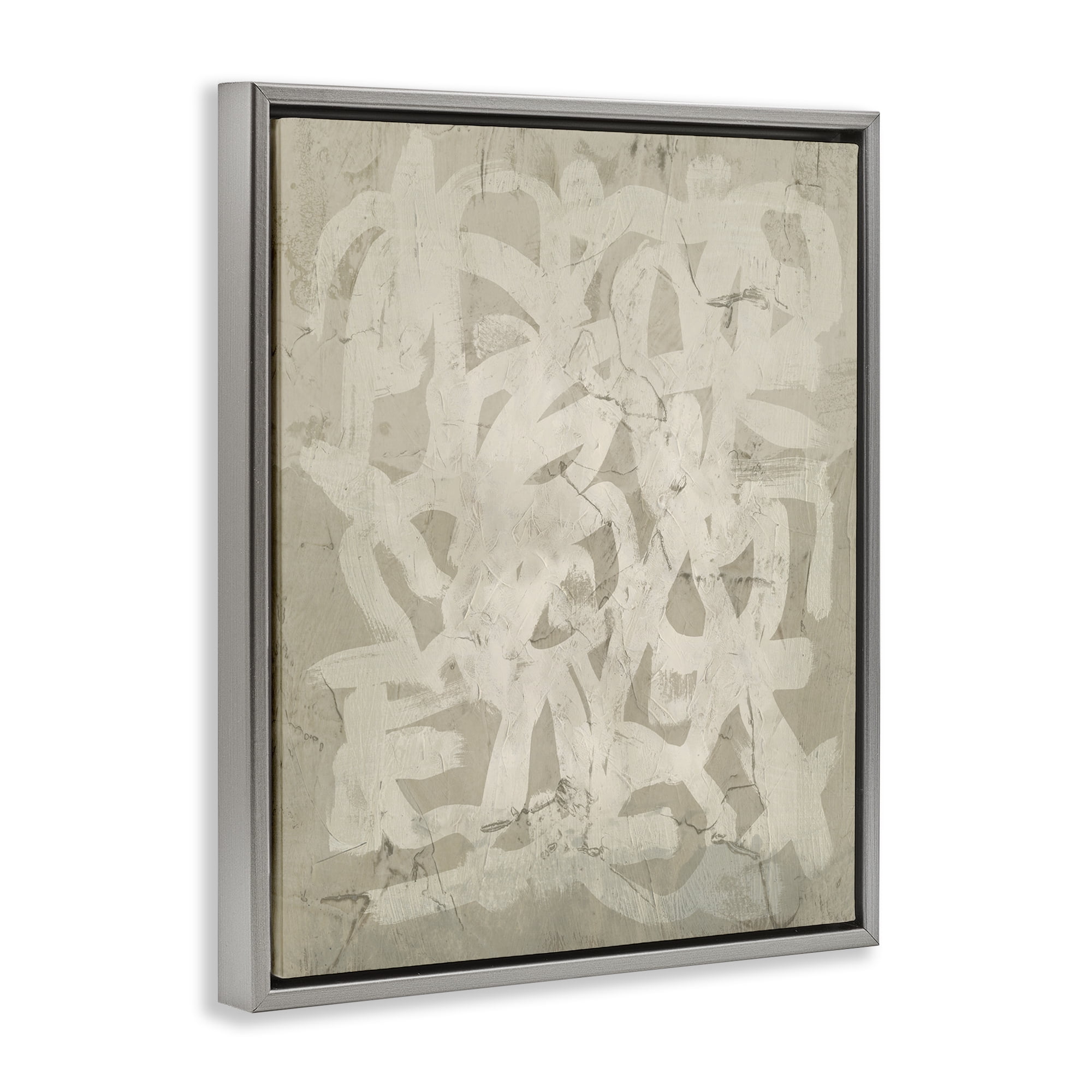 Stupell Industries Neutral Chaotic Pattern Abstract Painting Gray Floater Framed Canvas Art Print Wall Art, 25 x 31