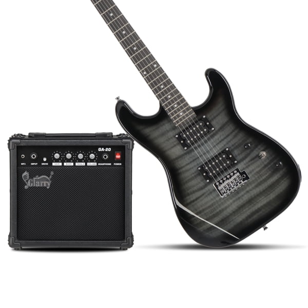 Stylish H-H Pickup Tiger Stripe Guitar Kit with 20W AMP Bag Guitar Strap Black