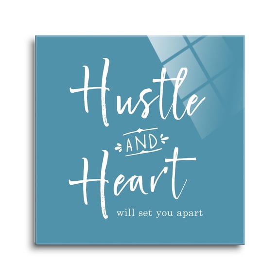 Hustle Heart Cerulean Blue 12 x 12 Glass Wall Hanging Sign
