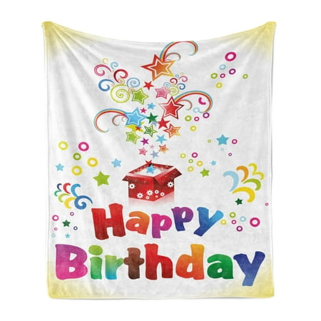 Birthday Soft Flannel Fleece Throw Blanket  Stars Swirls Spirals and Circles Coming out of Present Surprise Boxes Happiness  Cozy Plush for Indoor and Outdoor Use  60  x 80   Multicolor  by Ambesonne