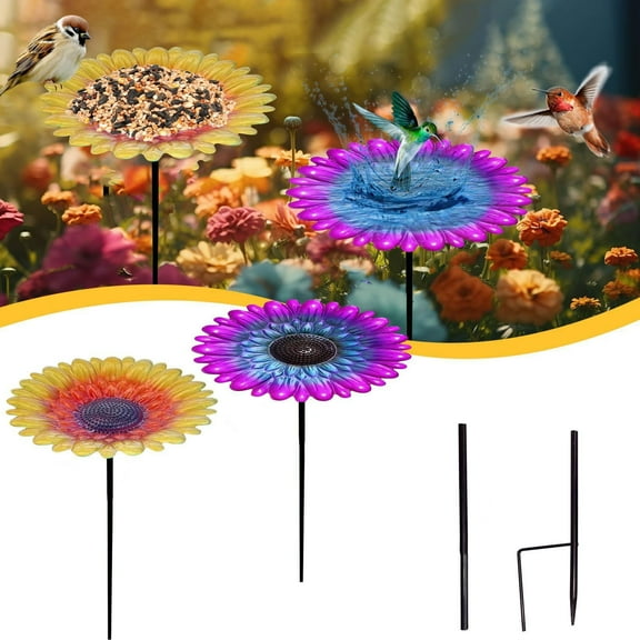 Metal Bird Bath for Outdoors, Unique Flower Shape Bird Feeder and Garden Decoration, Stable Waterproof Metal Birdbath with Stake, Attracts Birds, Gardening Gift for Bird Lovers