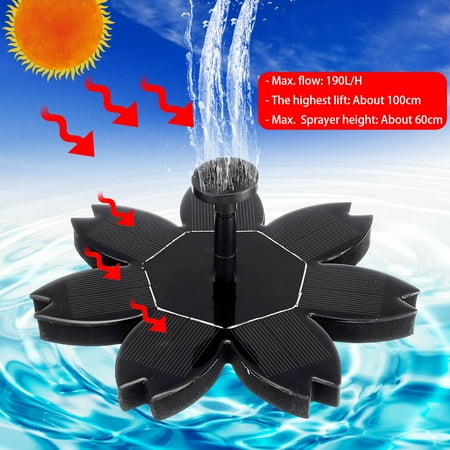 7V 1.5W Automatic Solar Panel Powered Water Pump w/ 6 Different Spray Heads Lotus Leaf Shape Power Fountain Floating Panel Garden Landscape Pool Plants Fish Pond Watering