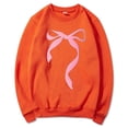 thumbnail image 4 of Women Sweatshirts Pullover Tops Shirts Round Neck Cute Bow Printed Long Sleeved Pullover Hoodless Loose Fit Tops Casual Fall Outfits Clothes Orange-L, 4 of 5
