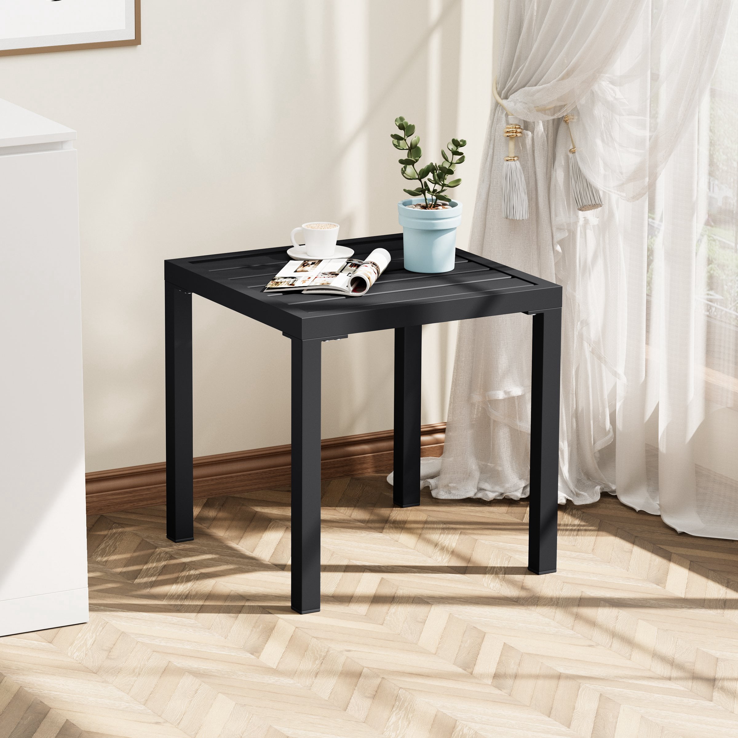 Pellebant 16" Outdoor Side Table, All-Weather Square Metal Patio End Table for Garden, Porch, Deck, Backyard, Black