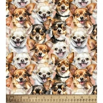 Cotton Chihuahuas Dogs Puppies Animals Pets Cotton Fabric Print by Yard D760.60