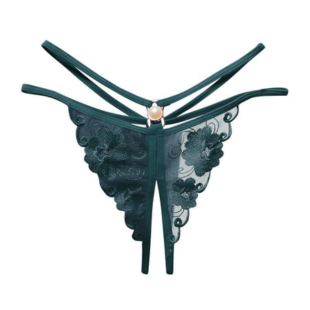 

BIZIZA Women s Thongs Sexy Lingerie Hollow Out Panties Low Rise G-string Open Crotch Army Green One Size