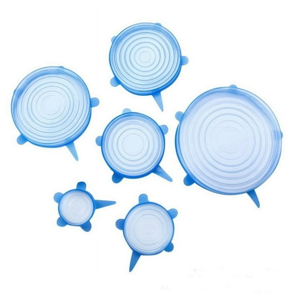 Reusable Silicone Stretch Lids , Silicon Bowl Covers,Various Sizes Cover Lid for Cups 6pcs Blue
