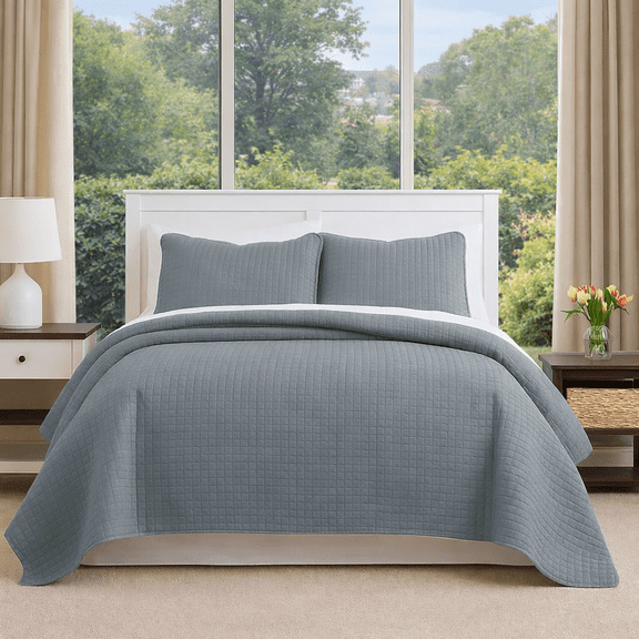 DBOZE Oversized Queen 3 Piece Lightweight Quilt Set Soft Cotton Blend Bedspread with Diamond Embroidery Gray