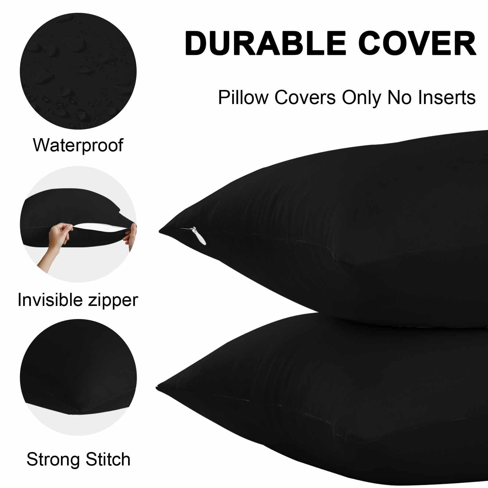 Outdoor Waterproof Throw Pillow Covers Set of 2 Solid Color Decorative Pillowcases Lumbar Outdoor Pillows Cushion Case 20x12 Inch Ash Black Patio Pillows for Couch Sofa Bed Garden