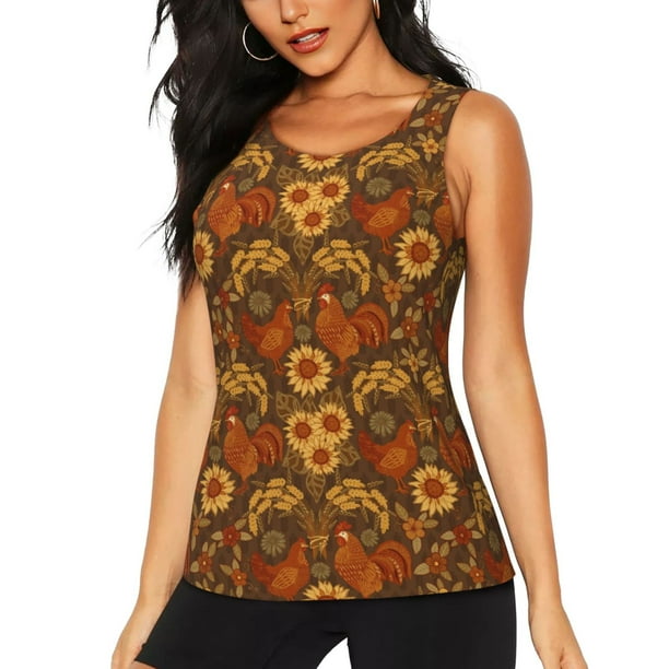 Balery Chicken And Rooster Camiseta sin mangas estampada ligera para mujer, tops de entrenamiento sin mangas, camisetas de yoga transpirables de secado rápido.-Medium