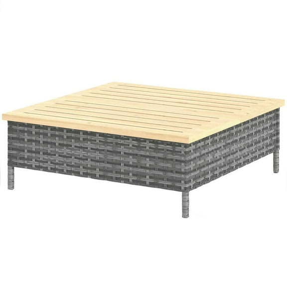Spaco Outdoor Side Table with PE Rattan, Patio End Table with Natural Fir Wood Top, Weather Resistant Accent Table for Outdoor, Gray