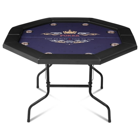 RayChee 8 Player Poker Table Foldable 48inch Casino-Grade Felt Surface Portable and Durable(Blue)
