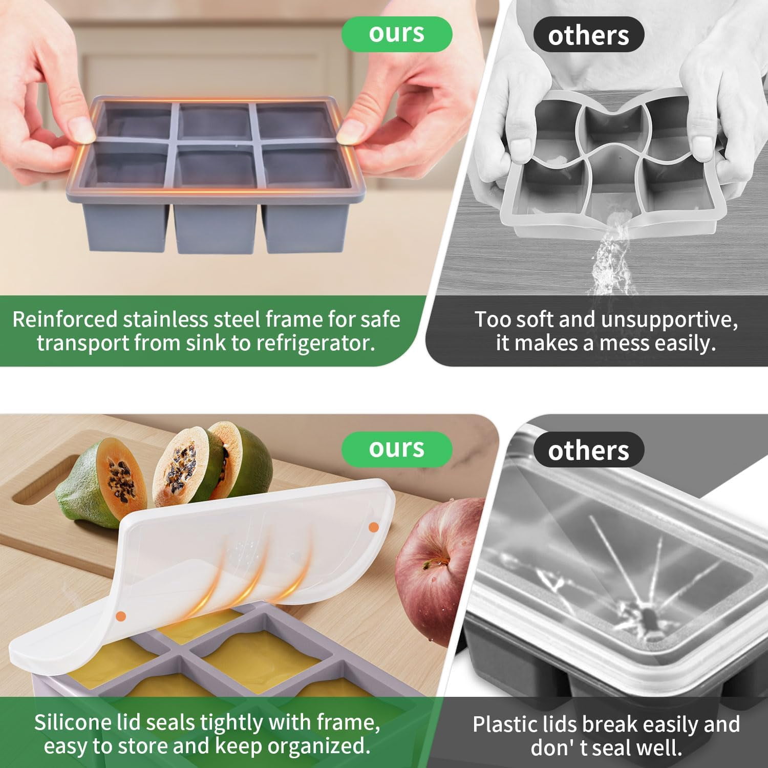 Large Ice Cube Tray For Whiskey:  Big Square Maker Cocktail - 3pack Silicone Old Fashioned Trays 2inch Huge Cubed Whisky