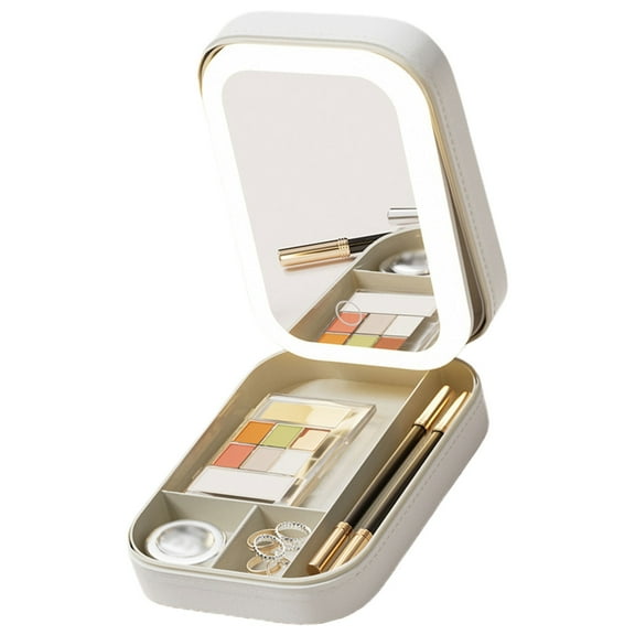 YIEMEEN Multi Function Jewelry Case With LED Lighting Mirror For On The Go Beauty Needs