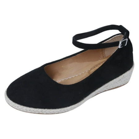 

Cathalem Fashion Spring And Summer Women Casual Shoes Wedge Heel Thick Sole Light Ankle Buckle Comfortable Solid Black Black 42