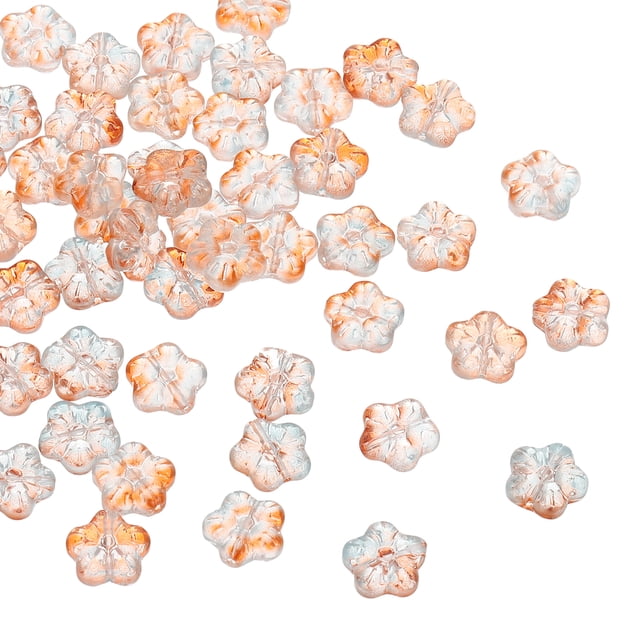 Uxcell Perlas de Flor de Vidrio Aleatorias Transparentes Perlas de Hibisco Azul/Naranja