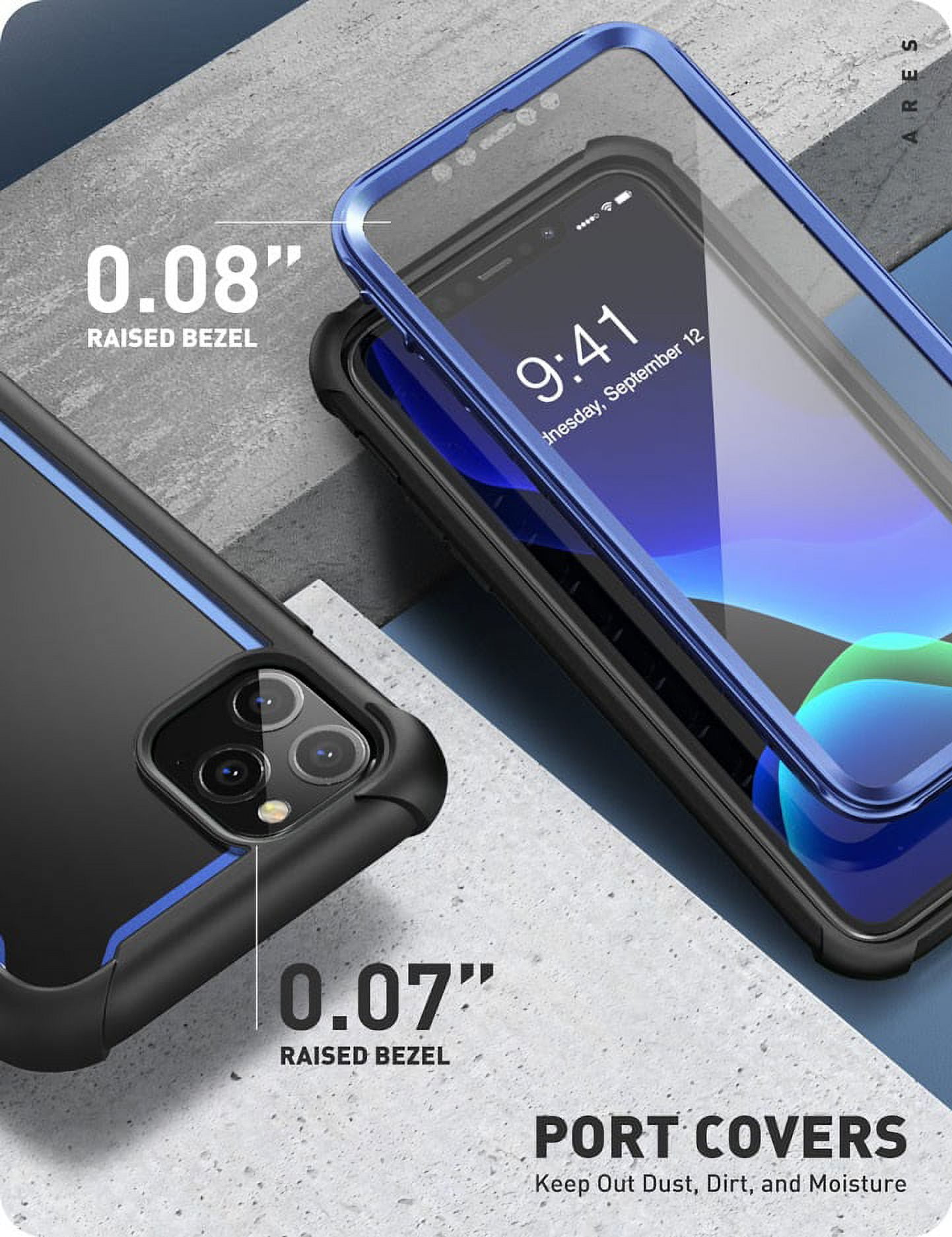 i-Blason Ares Case for iPhone 11 Pro Max 6.5 inch 2019 Release, Dual Layer Rugged Clear Bumper Case with Built-in Screen Protector (Blue)