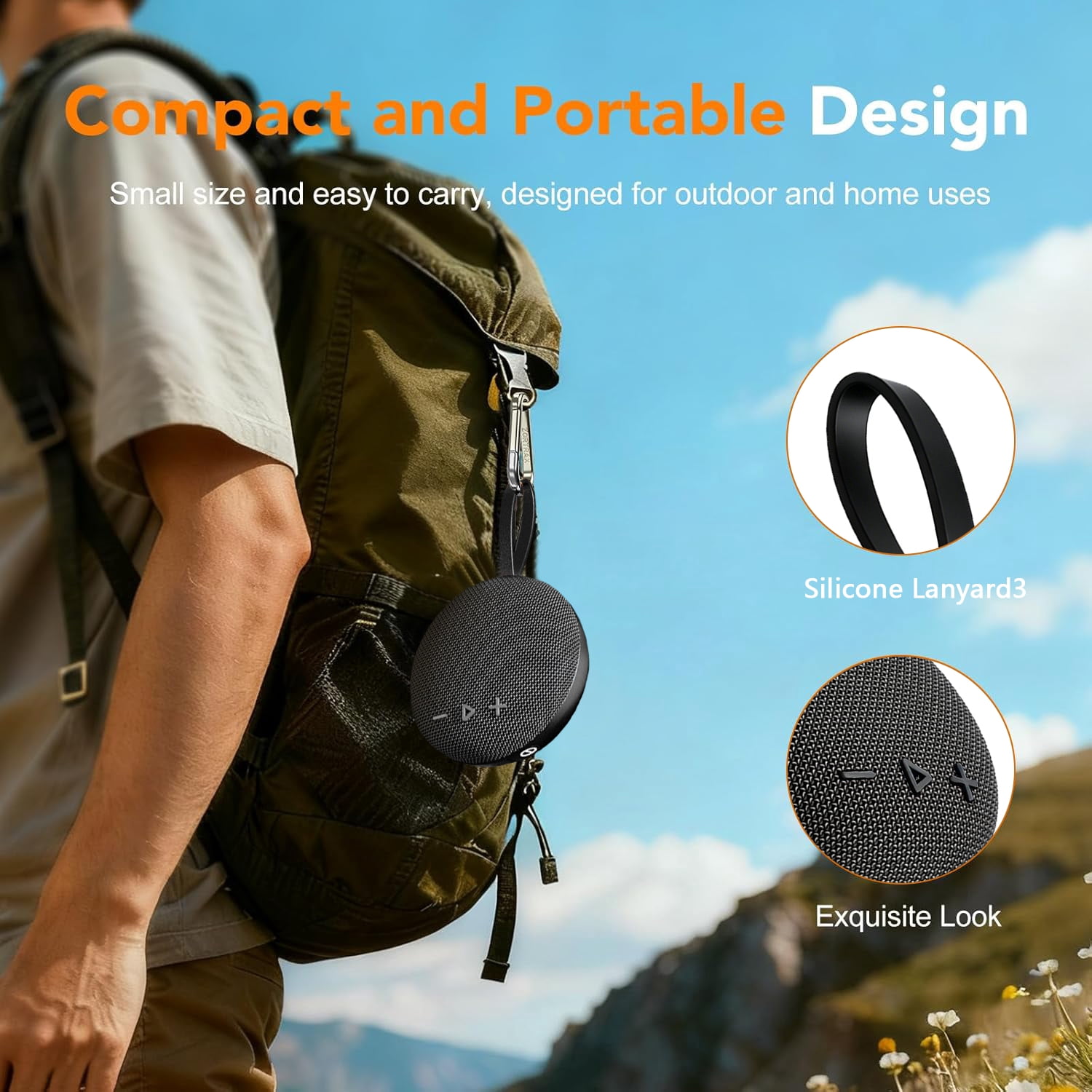Portable Magnetic Mini Speakers, Wireless Bluetooth Speaker IPX6 Waterproof,TWS Pairing, Small Pocket Shower Speaker with Strap for Bike/Hiking/Golf/Home,Black