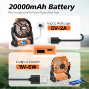Camping Fan with LED Lantern, 20,000mAh Portable Battery Operated Outdoor Fan, Personal Rechargeable Fan for Travel, Hiking, Fishing, Picnic(Orange)