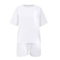 thumbnail image 2 of UACY Girls Two-Piece Set, Short Sleeve T-Shirt and Elastic Waist Drawstring Shorts with Pockets, Summer Outfit (White, 9-10 Years), 2 of 7