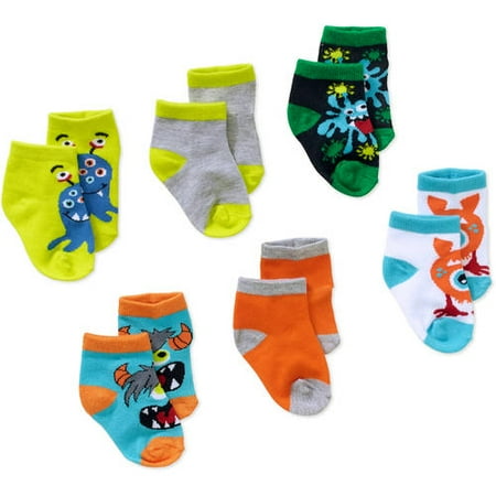Garanimals Newborn to Toddler Baby Boy Shorty Monster Print Socks, 6-Pack Ages 0-5T