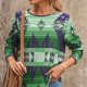 thumbnail image 3 of Camiseta impresa Estilo étnico de la vendimia Cuello redondo Pullover de manga larga Camisa suelta Verde S, 3 of 5