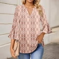 thumbnail image 2 of DondPO Womens Tops Women's Flared Sleeve Seven Sleeve V Neck Casual Solid Color T Shirt Top Long Sleeve Work Blouses Tops for Women Trendy Pink XL, 2 of 7