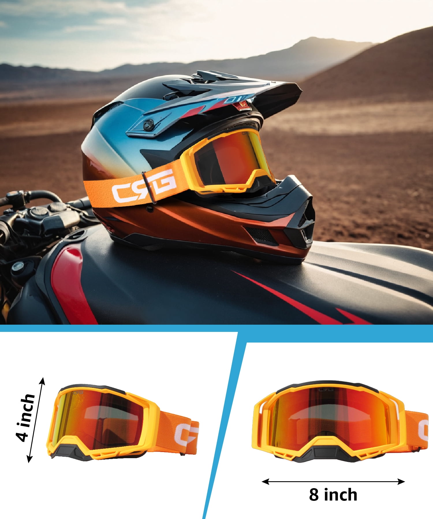 CRG Sports Motorcycle Goggles ATV Dirt Bike Glasses Off Road Racing Riding Motocross Goggles for Men, Women, Adults