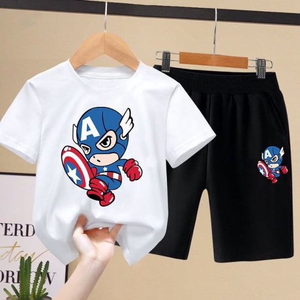 Ropa deportiva de Marvel Spiderman para niño y niña, camiseta de algodón de manga corta, conjunto de 2 uds para bebé, ropa para niños, trajes de bebé, conjunto informal 110 Gao Jinjia LED