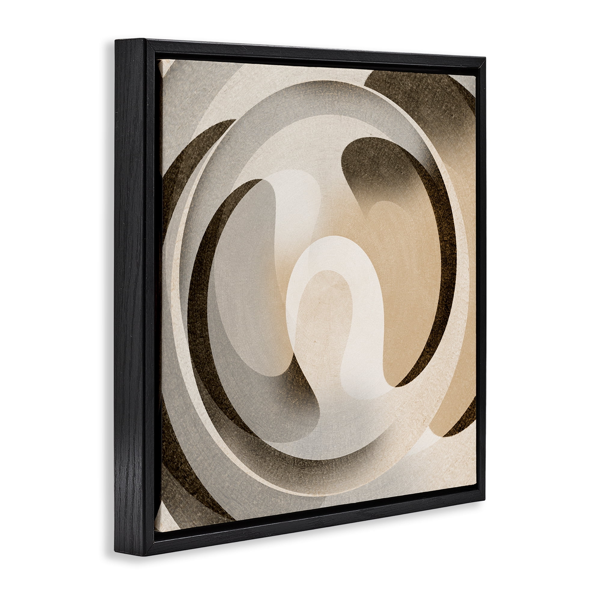 Stupell Industries Neutral Vortex Shape Abstract Painting Black Floater Framed Canvas Art Print Wall Art, 18 x 18