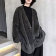 thumbnail image 2 of Women Fashion Solid V Neck Button Casual Loose Sweater Knitted Cardigan Coat, 2 of 2