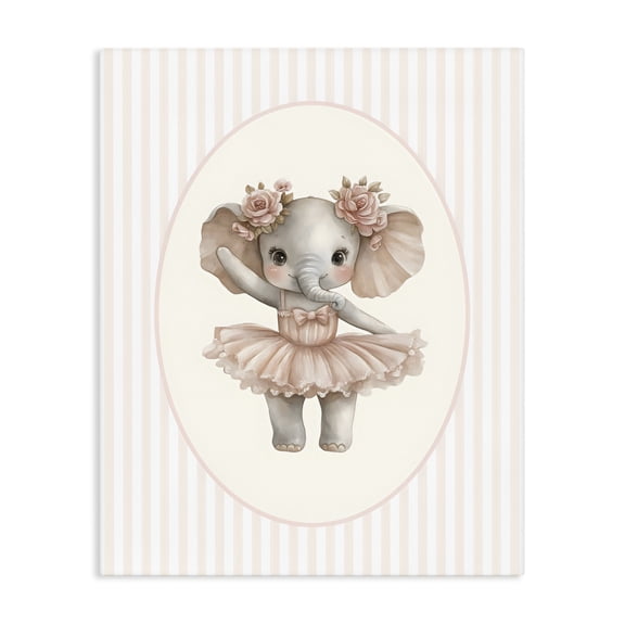 Stupell Industries Cottage Nursery Ballerina Elephant Striped Canvas Art, 16 x 20, by LSR Design Studio
