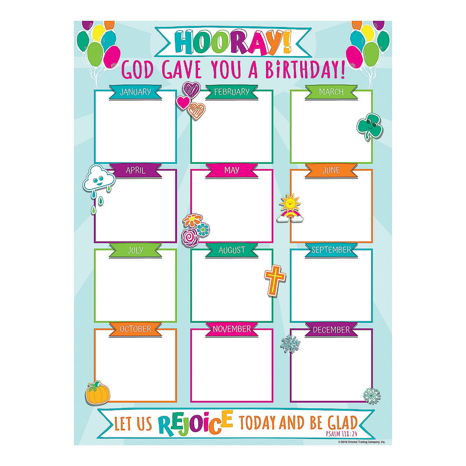 Sunday School Dry Erase Birthday Poster Educational 1 Piece