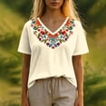 thumbnail image 2 of Jamicy Casual Blouses for Women Gift for Mother Vintage Flowers V Neck Shirt Boho Floral Graphic Tee Casual Cottagecore Short Sleeve T Shirt, 2 of 5