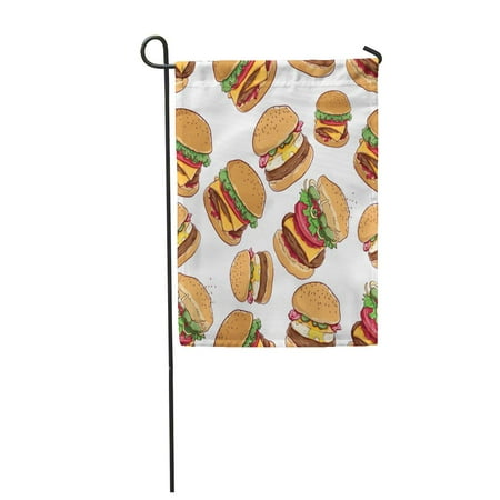 SIDONKU American Cheese Burger and Egg in Using Coloring Sketch Technique Garden Flag Decorative Flag House Banner 12x18