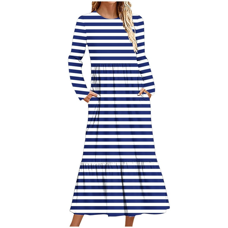 Cavosen Going out Dresses for Women Blue Long Sleeve Maxi Dress Smocked Tiered Round Neck Ankle Length Long Dress Striped Pleated Casual Dress with ... Cavosen Going out Dresses for Women Blue Long Sleeve Maxi Dress Smocked Tiered Round Neck Ankle Length Long Dress Striped Pleated Casual Dress with ...