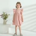 thumbnail image 2 of Younger Tree Baby Girls Casual Dress Kid Cotton Linen Ruffle Sleeveless Solid Party Dresses Clothes for 3-4T, 2 of 8