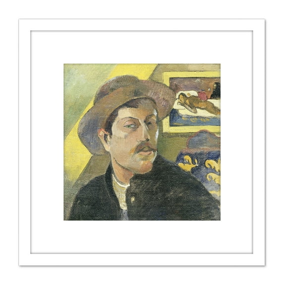 Paul Gauguin Self Portrait With A Hat 8X8 Inch Square Wooden Framed Wall Art Print Picture with Mount
