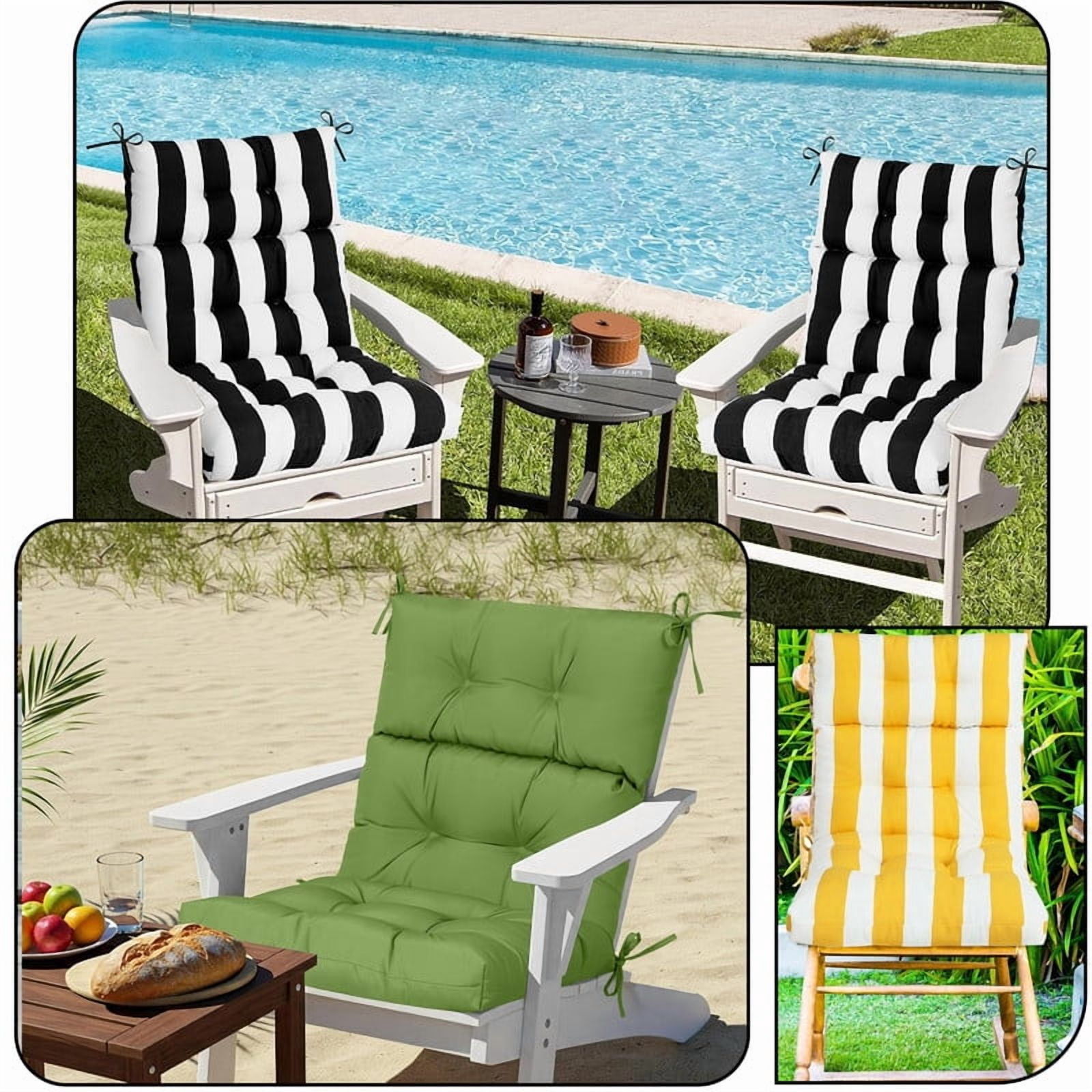 Outdoor High back patio chair cushions, rocking chair cushion set of 2, Waterproof lawn chair cushions with Ties, Seat cushions and Back cushions for Indoor and Outdoor（Green）