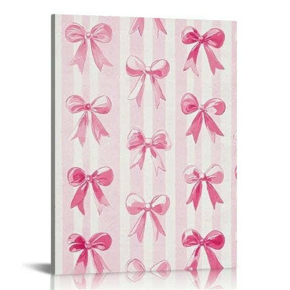FCXZI Pink Wallpaper Hearts Bows Canvas Wall Art Home Decor 12x16in