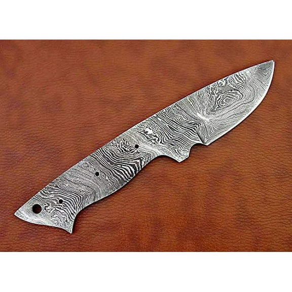 8 inches Long Hand Forged Damascus Steel Straight Back Blank Blade Skinning Knife, 4" Scale Space with 3 Pin Hole & an Inserting Hole Space 3 inches Cutting Edge